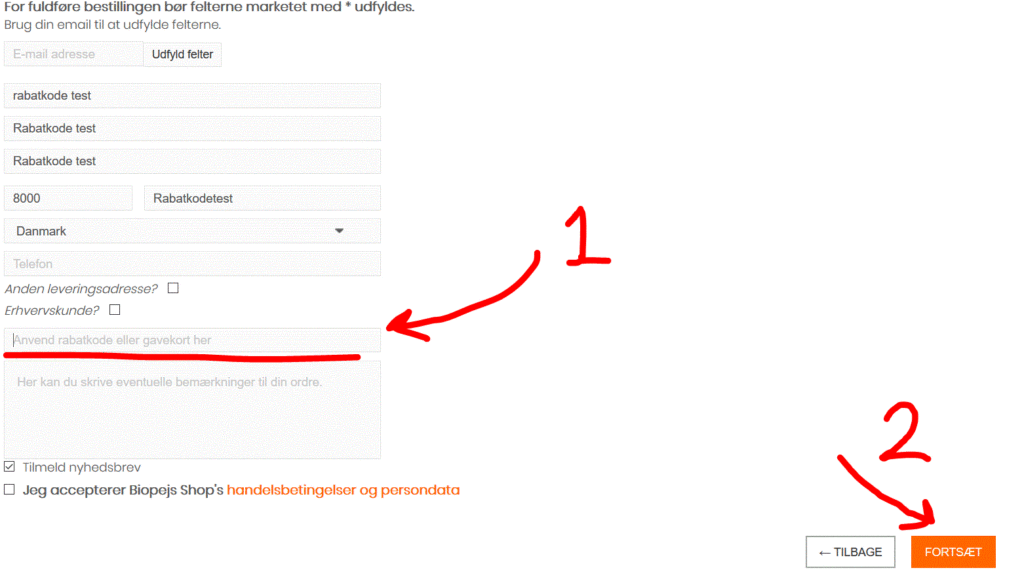 indtast rabatkode ved biopejs shop